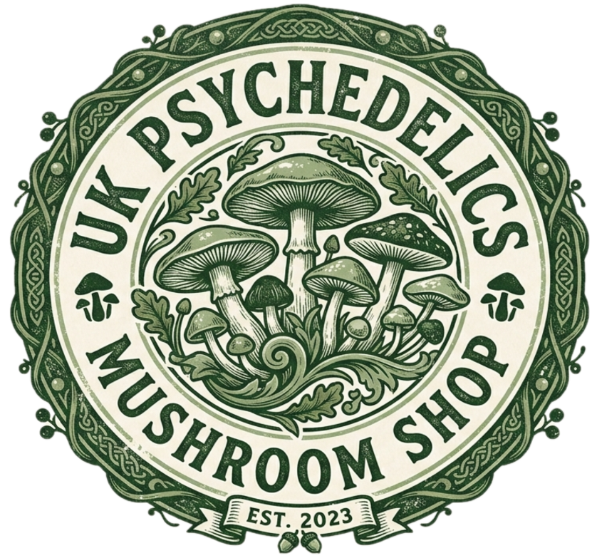 UK PSYCHEDELICS MUSHROOM SHOP LOGO AUTHENTIC
